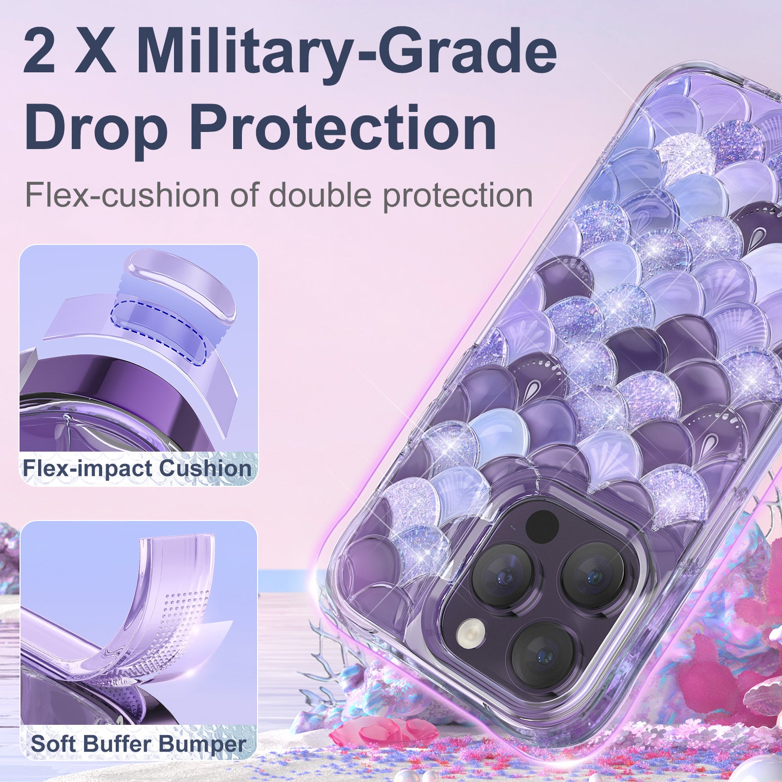 KINGXBAR Fish Scale Series til iPhone 14 Pro telefoncover Anti-ridse TPU+PET IML Cover KINGXBAR Fish Scale Series til iPhone 14 Pro telefoncover Anti-ridse TPU+PET IML Cover